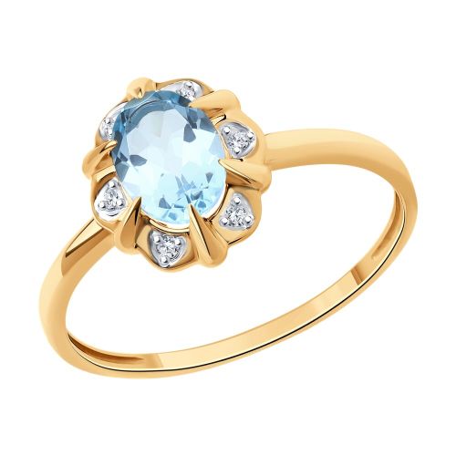Кольцо из красного золота с бриллиантом/топазом р. 16,5 SOKOLOV Diamonds