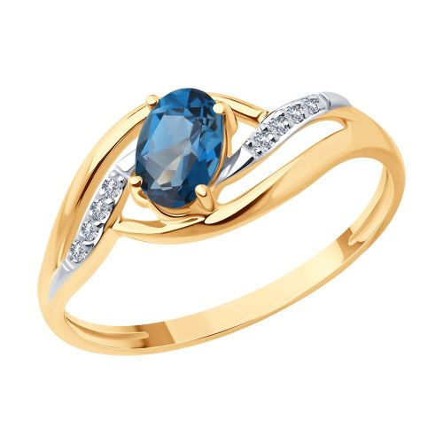 Кольцо из красного золота с бриллиантом/топазом р. 17 SOKOLOV Diamonds