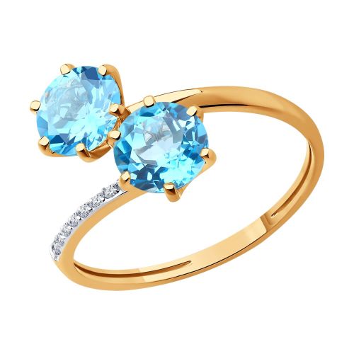 Кольцо из красного золота с бриллиантом/топазом р. 17,5 SOKOLOV Diamonds