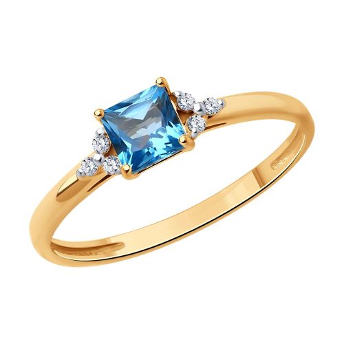Кольцо из красного золота с бриллиантом/топазом р. 18 SOKOLOV Diamonds