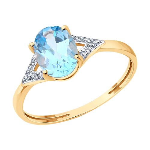 Кольцо из красного золота с бриллиантом/топазом р. 18,5 SOKOLOV Diamonds