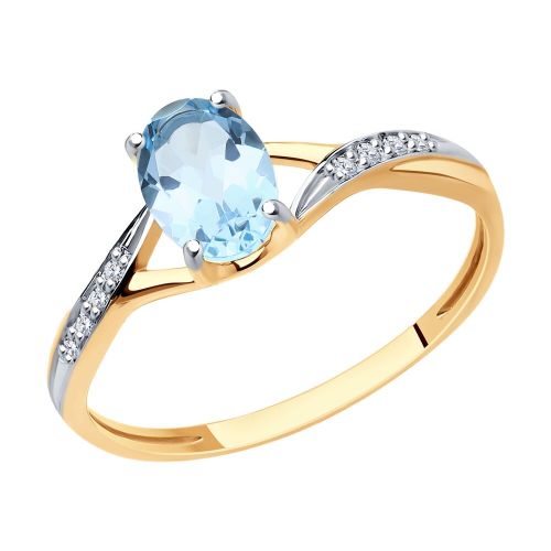 Кольцо из красного золота с бриллиантом/топазом р. 19,5 SOKOLOV Diamonds