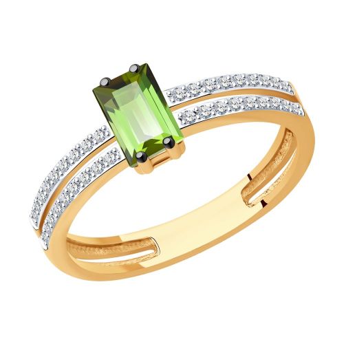 Кольцо из красного золота с бриллиантом/турмалином р. 16 SOKOLOV Diamonds