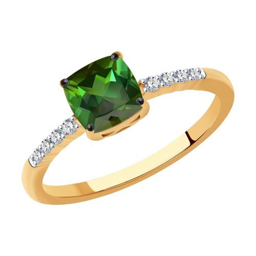 Кольцо из красного золота с бриллиантом/турмалином р. 16,5 SOKOLOV Diamonds