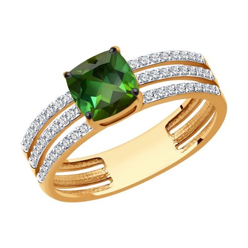 Кольцо из красного золота с бриллиантом/турмалином р. 17 SOKOLOV Diamonds