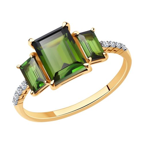 Кольцо из красного золота с бриллиантом/турмалином р. 18,5 SOKOLOV Diamonds