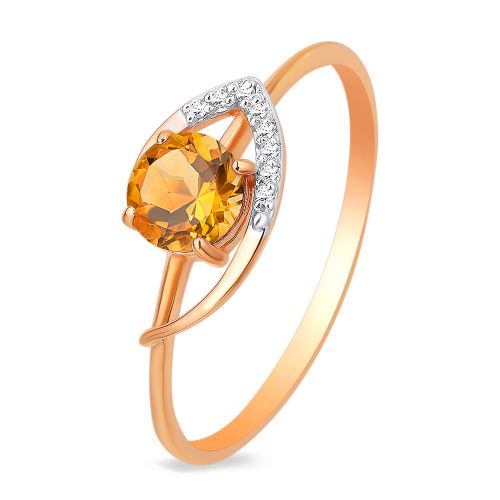 Кольцо из красного золота с цитрином/фианитом р. 17 585Gold