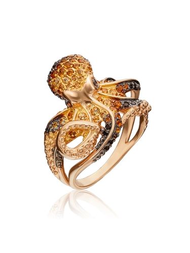 Кольцо из красного золота с цитрином/кварцем р. 19 PLATINA jewelry