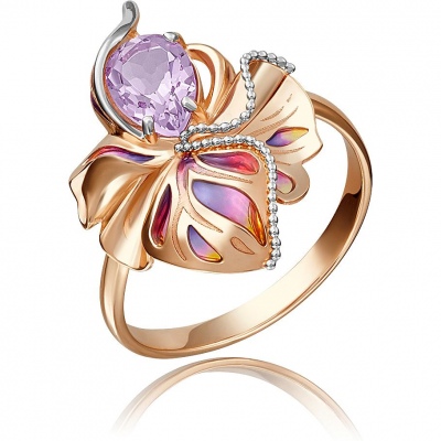 Кольцо из красного золота с эмалью/аметистом р. 19 PLATINA jewelry