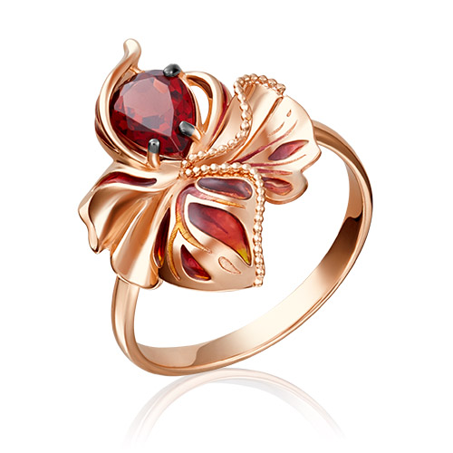 Кольцо из красного золота с эмалью/гранатом р. 17,5 PLATINA jewelry