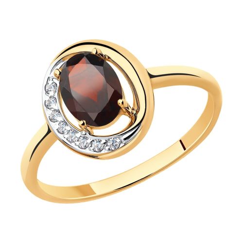 Кольцо из красного золота с фианитом и гранатом р. 16,5 Diamant
