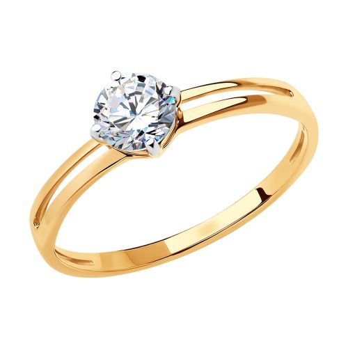 Кольцо из красного золота с фианитом р. 17 Diamant