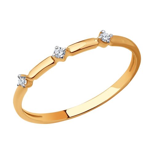 Кольцо из красного золота с фианитом р. 18 Diamant