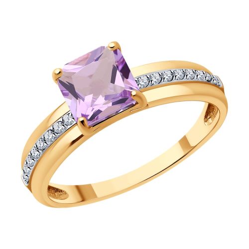 Кольцо из красного золота с фианитом/аметистом р. 17 Diamant