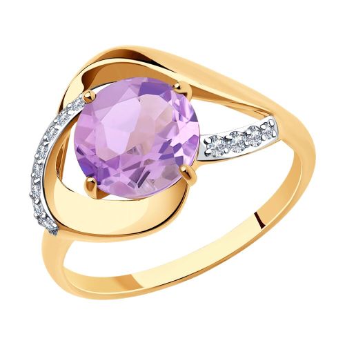 Кольцо из красного золота с фианитом/аметистом р. 19 Diamant