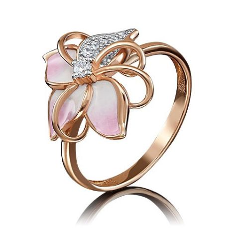 Кольцо из красного золота с фианитом/эмалью р. 17,5 PLATINA jewelry