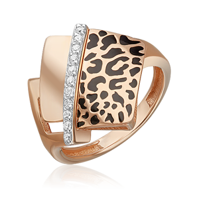 Кольцо из красного золота с фианитом/эмалью р. 18,5 PLATINA jewelry