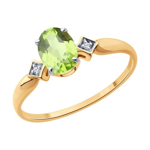 Кольцо из красного золота с фианитом/хризолит р. 17,5 Diamant