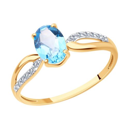 Кольцо из красного золота с фианитом/топазом р. 16 Diamant