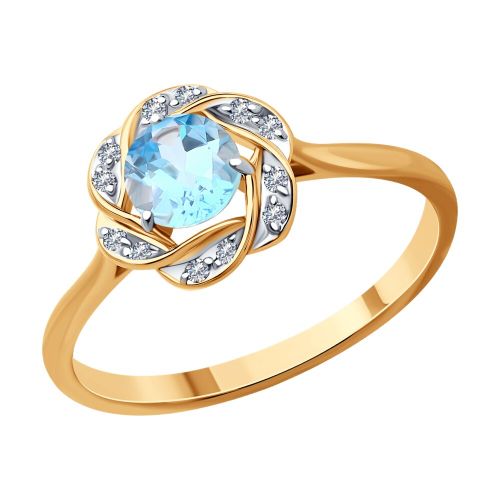 Кольцо из красного золота с фианитом/топазом р. 16,5 Diamant