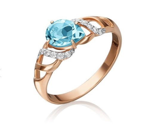 Кольцо из красного золота с фианитом/топазом р. 17 PLATINA jewelry