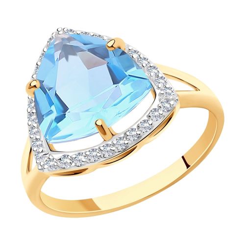 Кольцо из красного золота с фианитом/топазом р. 18 Diamant