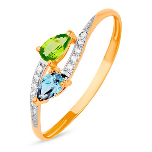 Кольцо из красного золота с фианитом/топазом/хризолитом р. 18 585Gold