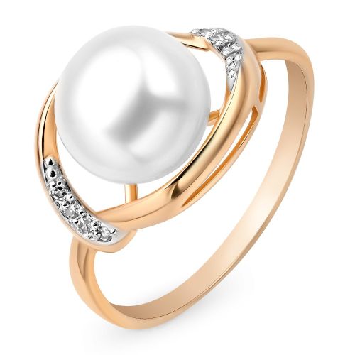 Кольцо из красного золота с жемчугом/бриллиантом р. 19,5 585Gold