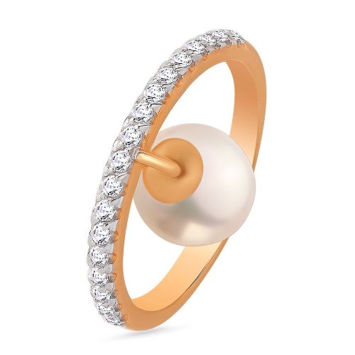 Кольцо из красного золота с жемчугом/фианитом р. 16,5 585Gold