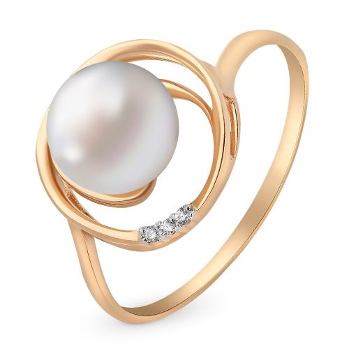 Кольцо из красного золота с жемчугом/фианитом р. 19,5 585Gold
