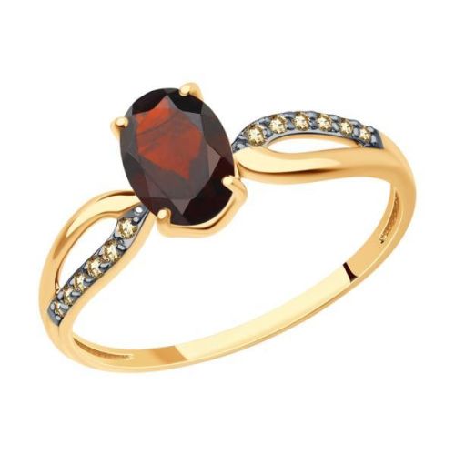 Кольцо из красного золота с гранатом/фианитом р.17 Diamant