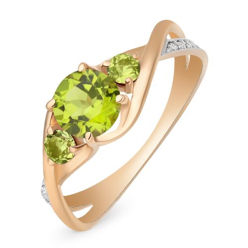 Кольцо из красного золота с хризолитом/фианитом р. 16,5 585Gold