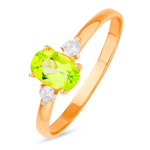 Кольцо из красного золота с хризолитом/фианитом р. 17 585Gold