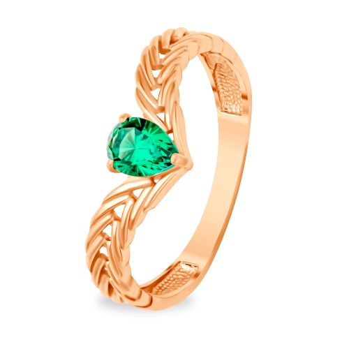 Кольцо из красного золота с изумрудом искусственным р. 18 585Gold