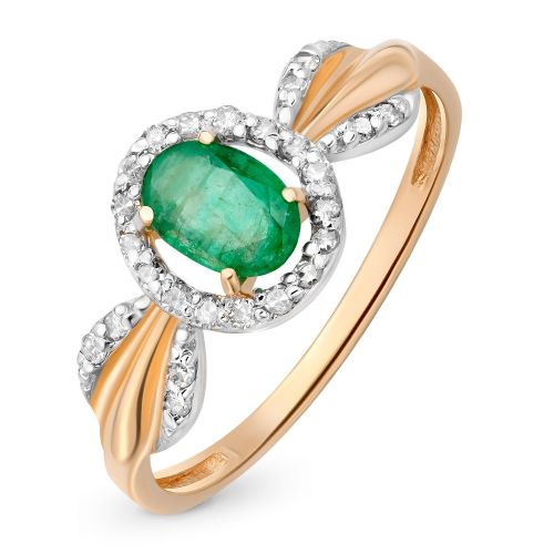 Кольцо из красного золота с изумрудом искусственным/бриллиантом р. 16,5 585Gold