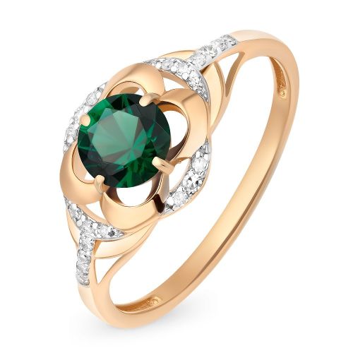 Кольцо из красного золота с изумрудом искусственным/бриллиантом р. 17 585Gold
