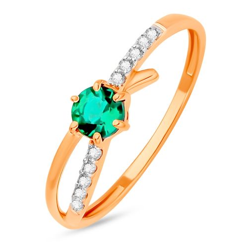 Кольцо из красного золота с изумрудом искусственным/бриллиантом р. 17,5 585Gold