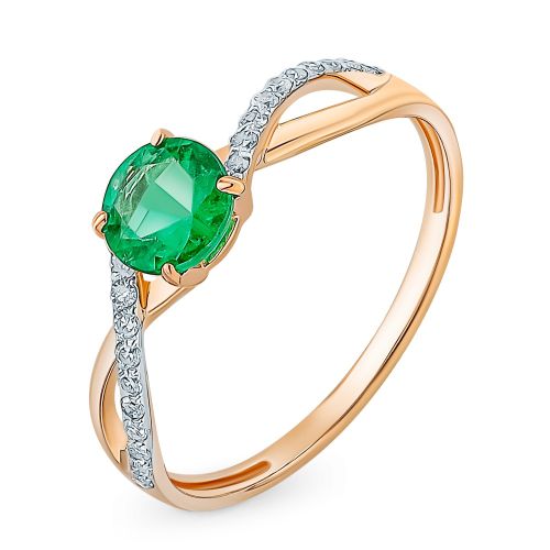 Кольцо из красного золота с изумрудом/бриллиантом р. 17,5 585Gold