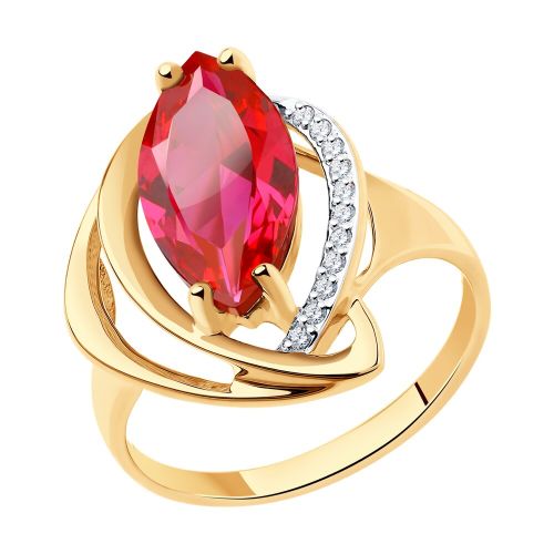 Кольцо из красного золота с корундом искусственным/фианитом р. 17,5 Diamant