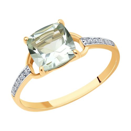 Кольцо из красного золота с празиолитом/бриллиантом р. 18 SOKOLOV Diamonds