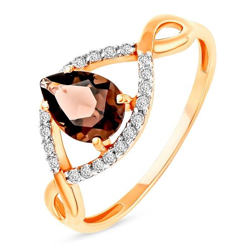 Кольцо из красного золота с раухтопазом/фианитом р. 16,5 585Gold