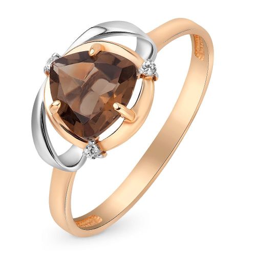 Кольцо из красного золота с раухтопазом/фианитом р. 17,5 585Gold