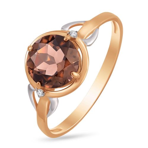Кольцо из красного золота с раухтопазом/фианитом р. 19,5 585Gold
