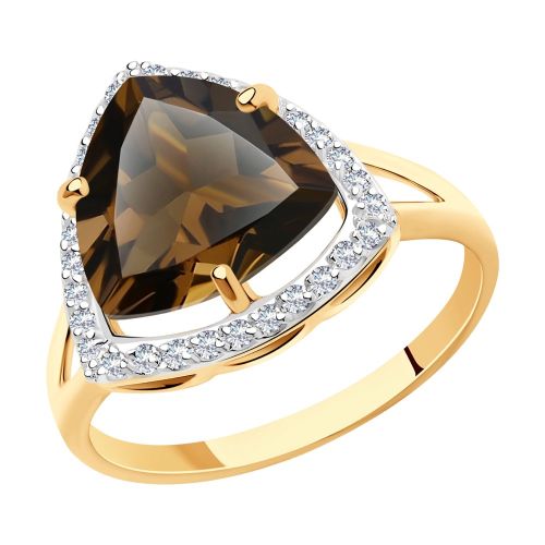 Кольцо из красного золота с раухтопазом/фианитом р.19.5 Diamant