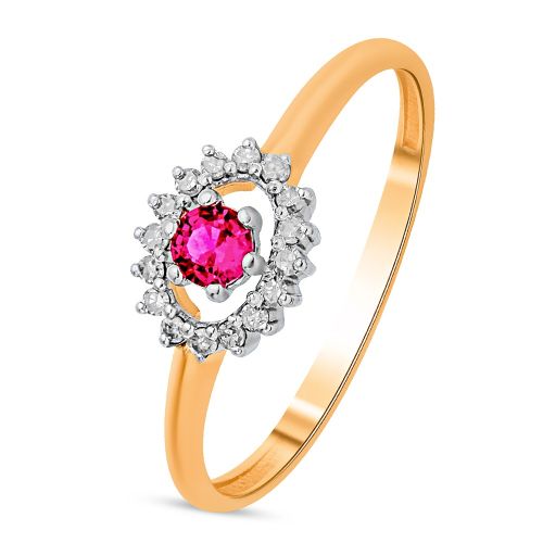 Кольцо из красного золота с рубином искусственным/бриллиантом р. 16,5 585Gold
