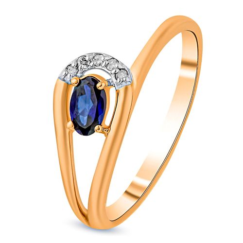 Кольцо из красного золота с сапфиром искусственным/бриллиантом р. 16 585Gold