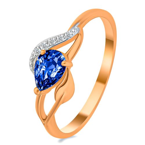 Кольцо из красного золота с сапфиром искусственным/бриллиантом р. 16,5 585Gold