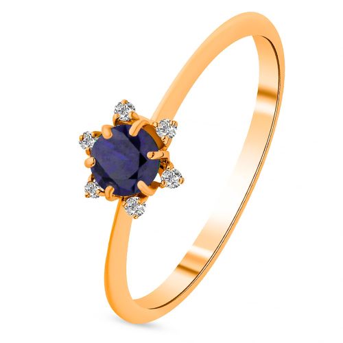 Кольцо из красного золота с сапфиром искусственным/бриллиантом р. 17 585Gold