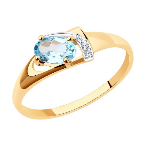 Кольцо из красного золота с топазом/фианитом р.18 Diamant