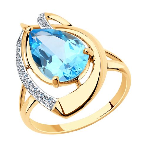 Кольцо из красного золота с топазом/фианитом р.19.5 Diamant